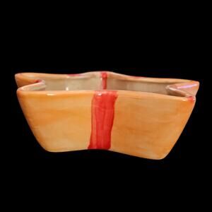 Vintage Star Shaped Art Pottery Bowl Orange Red Drip Glaze Decorative Dish
